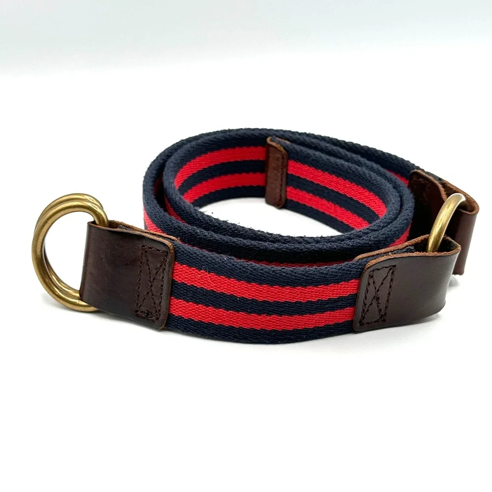 Classic Striped Canvas Web Belt Brass Double D Ring Rugby Casual Kids Red Navy